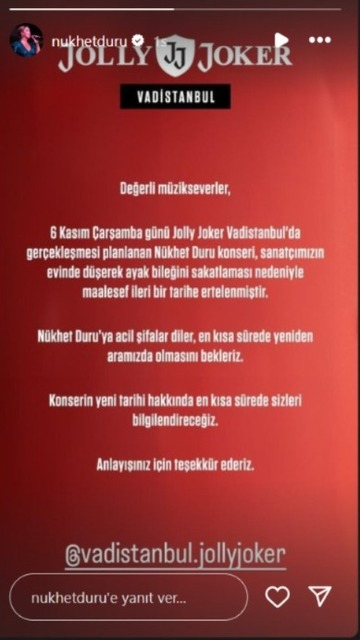 Nükhet Duru ayak bileğini sakatladı, konserini iptal etti - Resim : 1