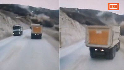 Maden faciasında yeni görüntü: Kamyonlar kıl payı kurtuldu