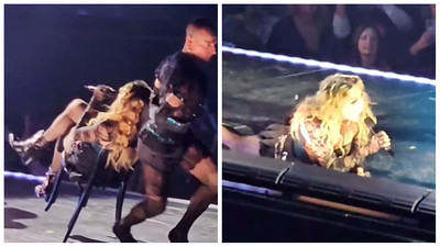 Madonna sahnede yere düştü