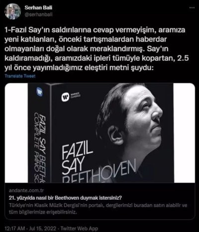 Fazıl Say'dan Serhan Bali'ye: Sen müzisyen değilsin, sadece müzik habercisi olabilirsin - Resim : 2