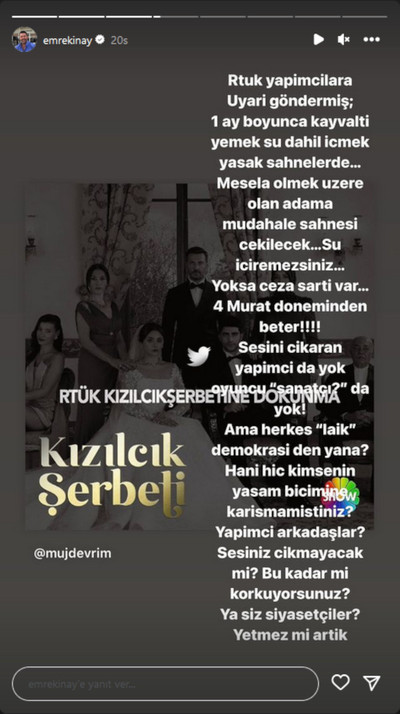 Emre Kınay: RTÜK, 1 ay boyunca dizilerde yeme içme sahnelerini yasakladı - Resim : 1