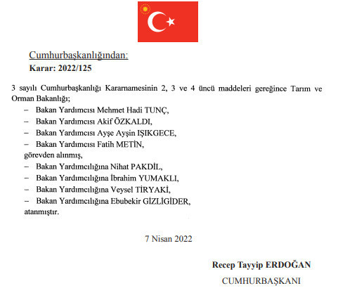 Tarım ve Orman Bakanı'nın 4 yardımcısı görevden alındı - Resim : 1