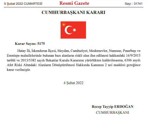 Erdoğan, Antakya'da 6 mahallenin 'riskli bölge' ilanlarını kaldırmış - Resim : 1