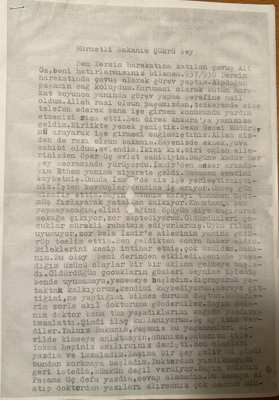 1938 Dersim Soykırımı ve Ali Öz’e ait mektup - Resim : 1