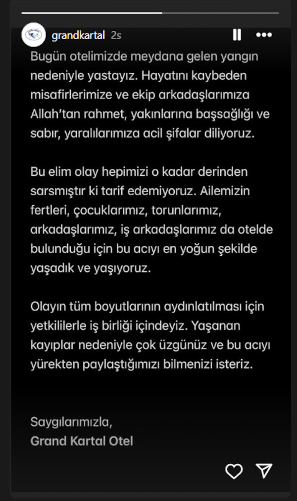 76 kişinin can verdiği Grand Kartal Otel'den açıklama: Yetkililerle işbirliği içindeyiz - Resim : 1