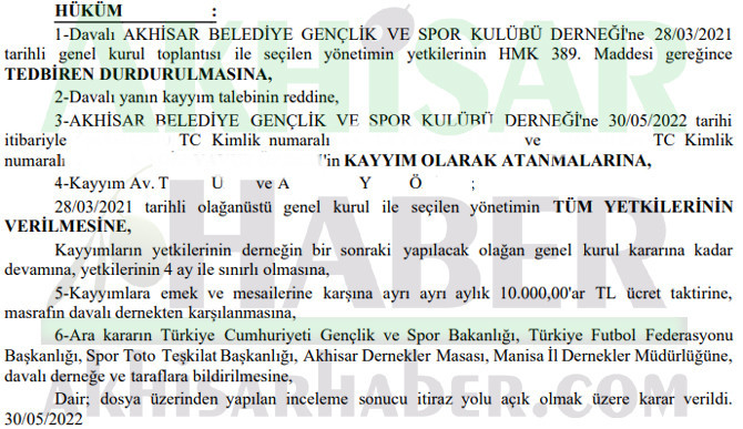 Akhisarspor'da kavga bitmedi, kayyım atandı - Resim : 1