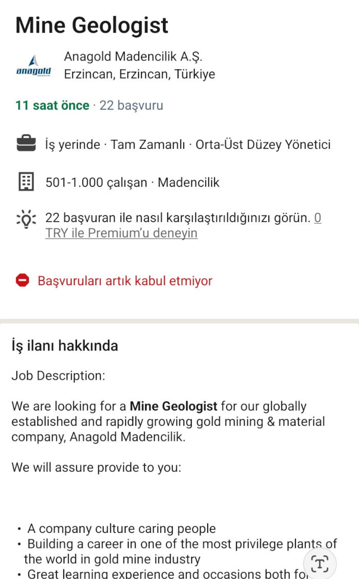 Anagold, işçiler siyanürlü toprak altındayken verdiği 'eleman aranıyor' ilanını geri çekti - Resim : 1