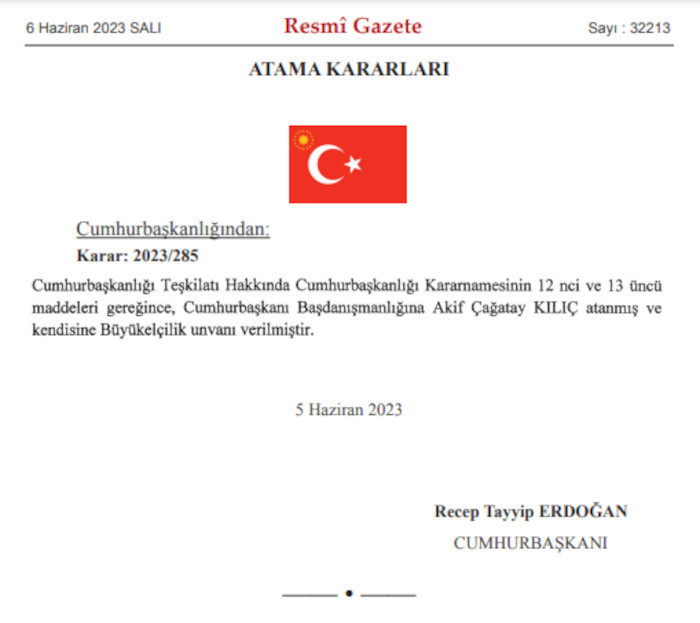 Kılıç, büyükelçi ve Cumhurbaşkanı başdanışmanı oldu - Resim : 1