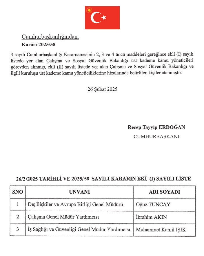 Erdoğan bakanlığın 3 üst kademe yöneticisini görevden aldı - Resim : 1