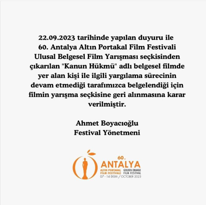 Altın Portakal sansürden döndü: ‘Kanun Hükmü’ seçkiye alındı - Resim : 1