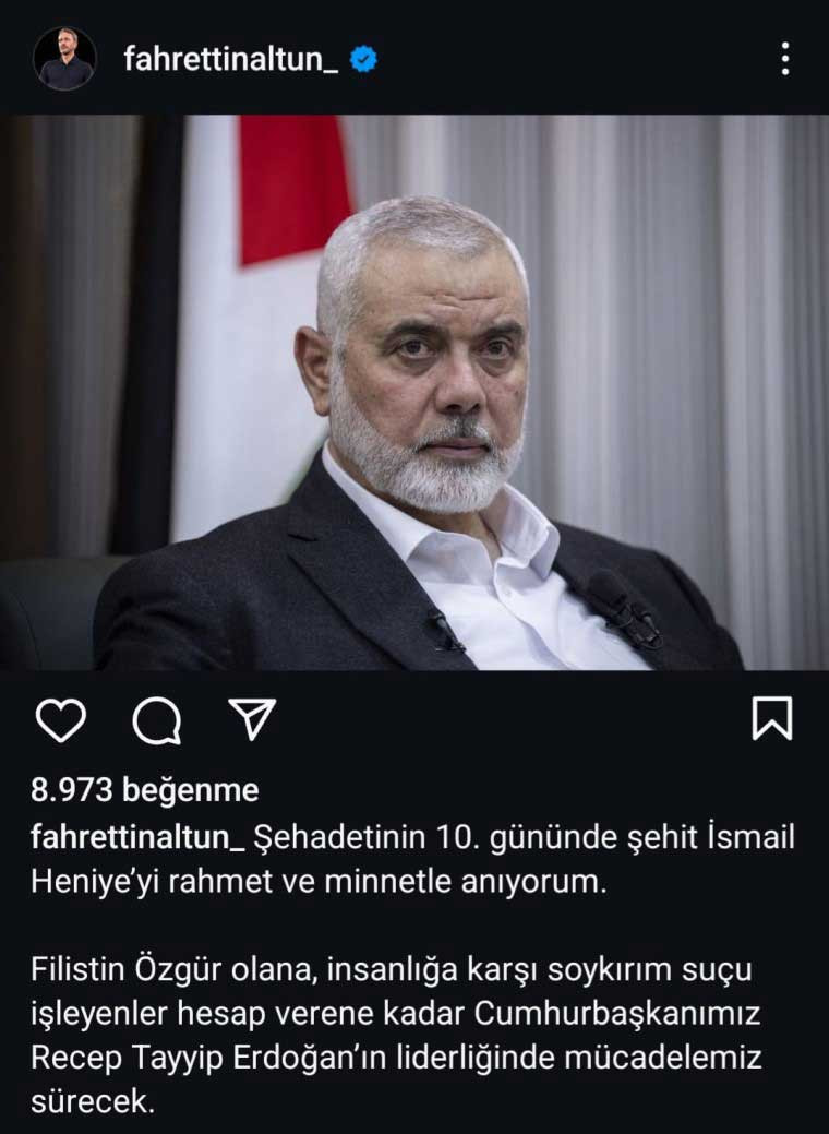 Instagram açıldı, Fahrettin Altun'dan 'Haniye' paylaşımı - Resim : 1