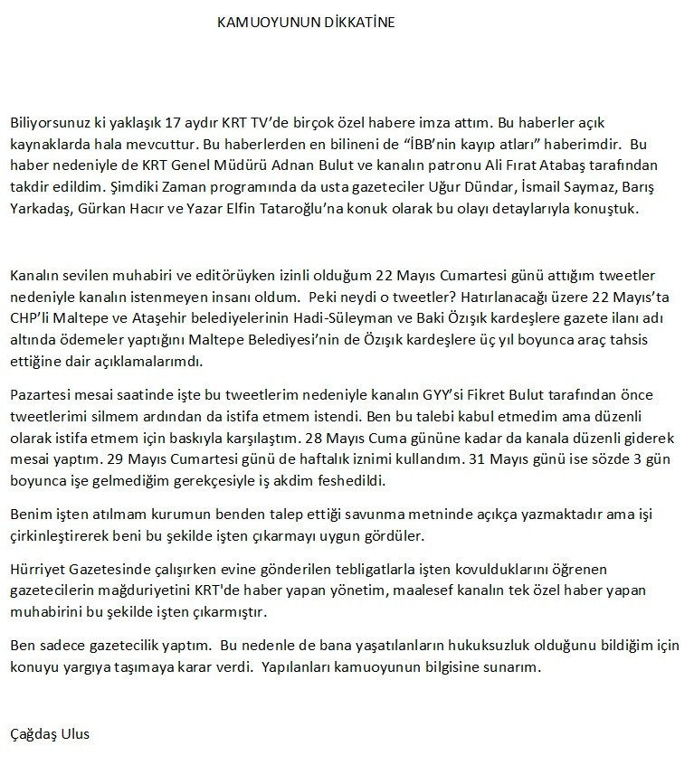 'CHP’li belediyeler Özışık kardeşlere ödeme yapıyor' diyen Çağdaş Ulus KRT TV'den kovuldu - Resim : 1