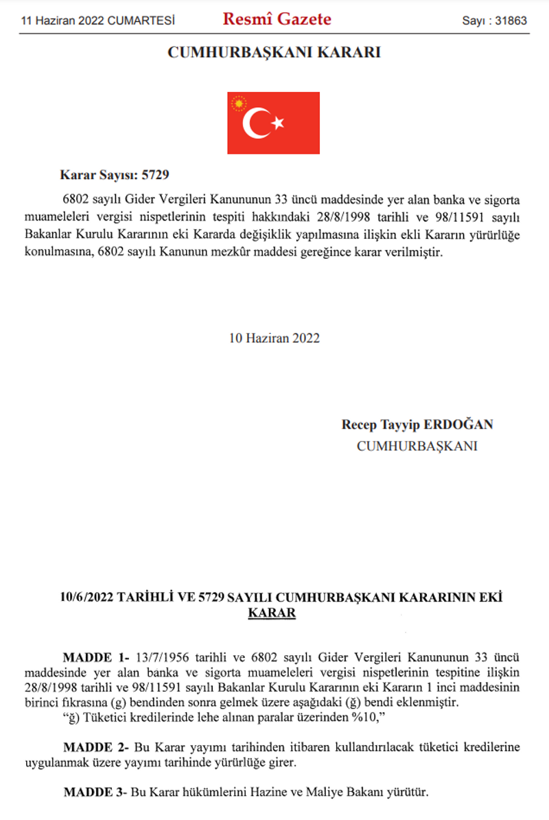 Tüketici kredilerinde BSMV oranı yüzde 10'a yükseltildi - Resim : 1