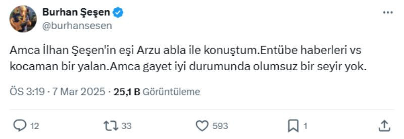 Burhan Şeşen'den açıklama: İlhan Şeşen'in sağlık durumu - Resim : 1
