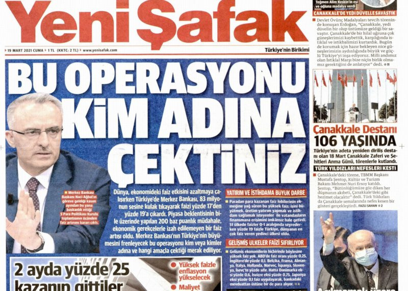 Yeni Şafak, faiz kararı üzerine Naci Ağbal'ı hedefe koydu - Resim : 1