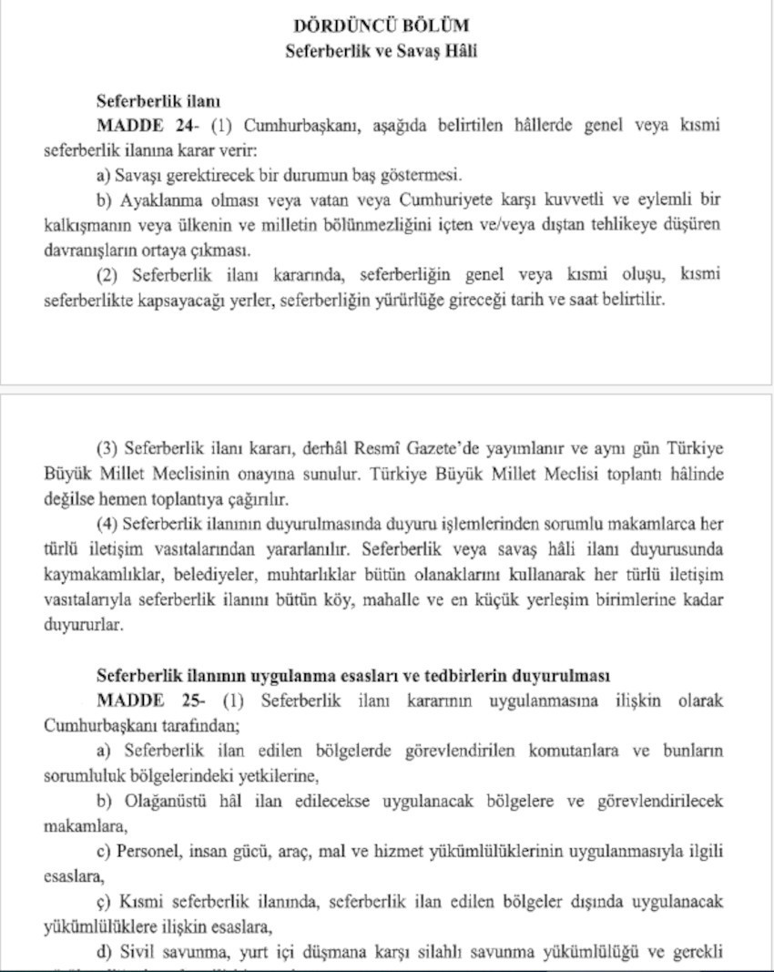 Erdoğan 'Seferberlik ve Savaş Hali Tüzüğü'nü yürürlükten kaldırdı, yönetmelik yayımladı - Resim : 1