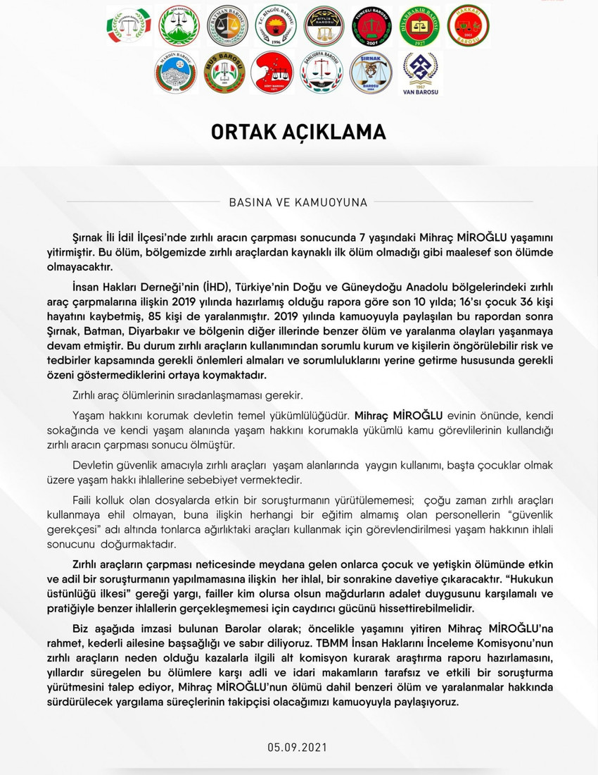 14 barodan ortak açıklama: Zırhlı araç ölümlerinde etkin soruşturma yürütülmeli - Resim : 1