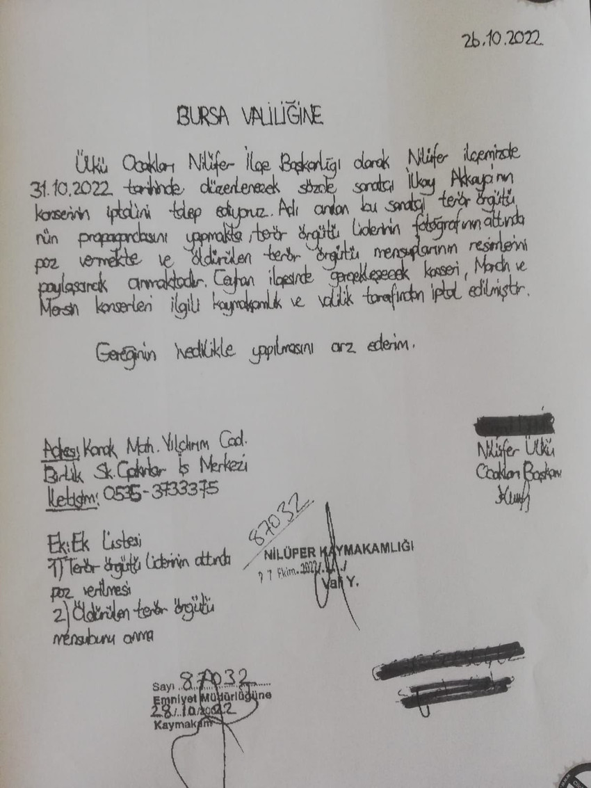 Ülkü Ocakları 'Terörist' dedi, İlkay Akkaya'nın konseri yasaklandı - Resim : 1