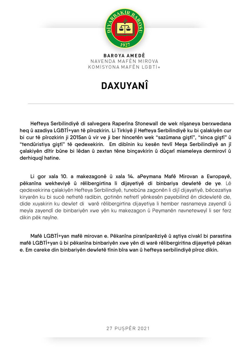 Diyarbakır Barosu'ndan Onur Haftası kutlaması: Engelleme hukuka aykırı - Resim : 1