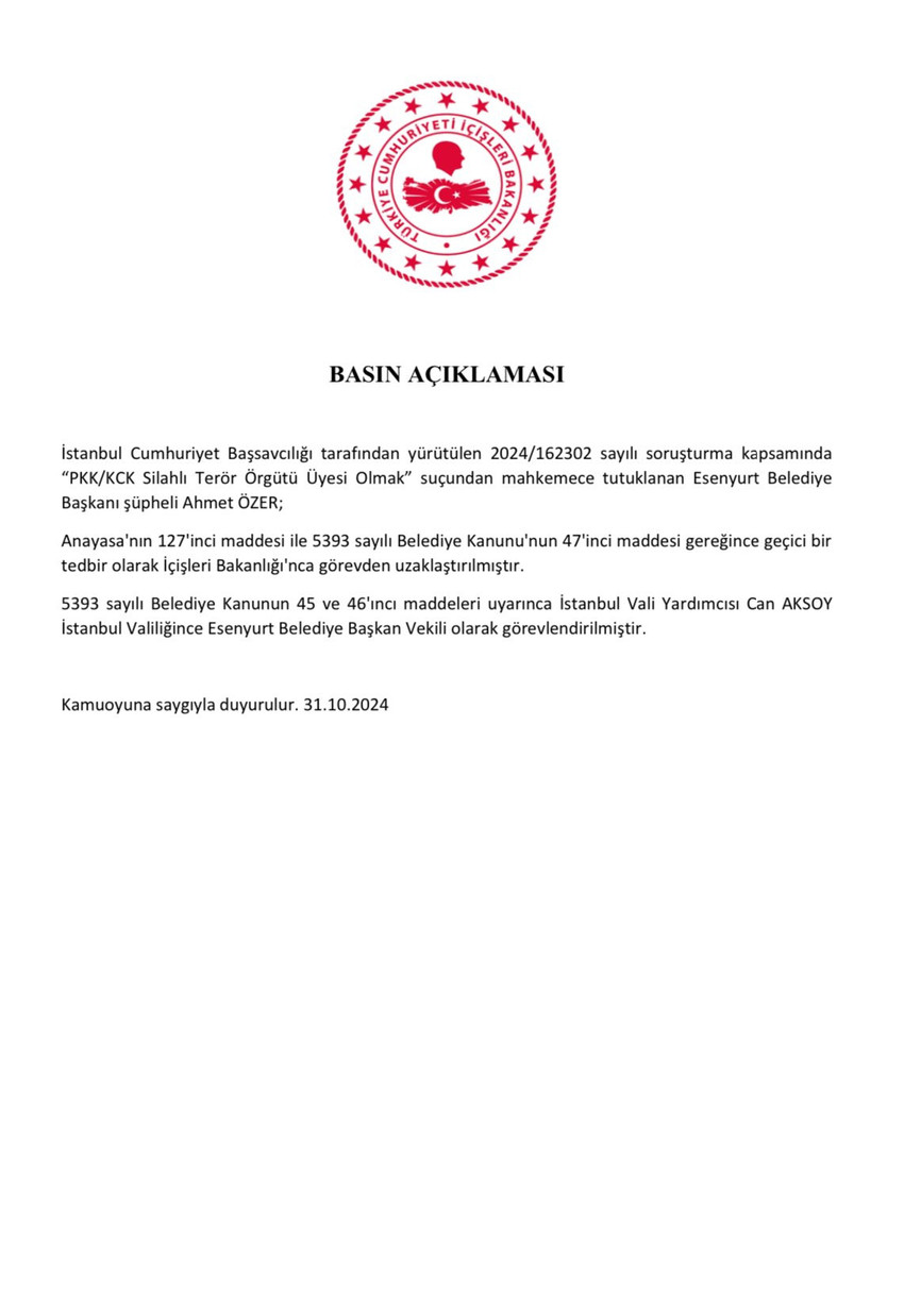 Esenyurt Belediyesi'ne kayyım atandı: İçişleri Bakanlığı'ndan açıklama - Resim : 1