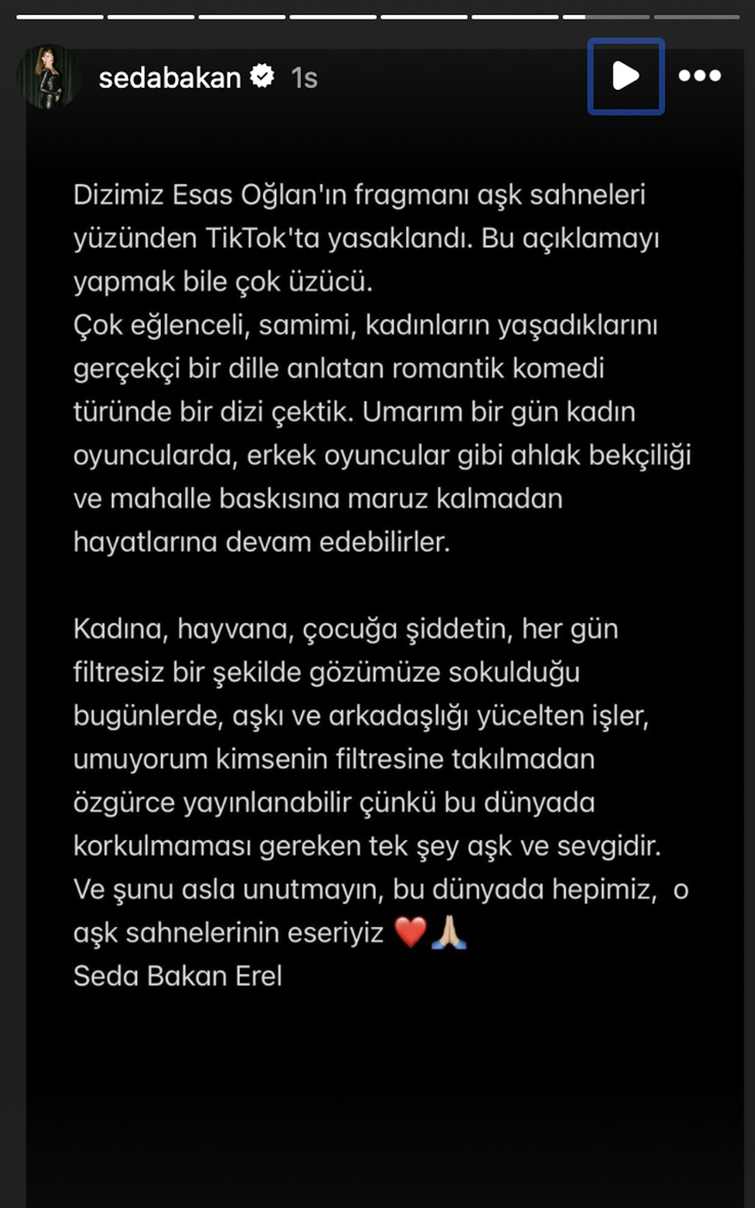 Seda Bakan'dan sansür tepkisi: 'Bu dünyada korkulmaması gereken tek şey aşk ve sevgidir' - Resim : 1