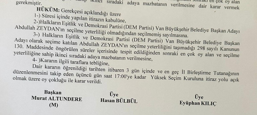 İl Seçim Kurulu'ndan Van kararı: 'Mazbata 2. adaya...' - Resim : 1