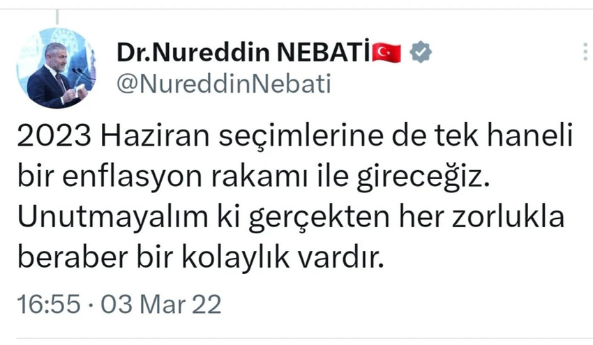 Nebati'nin 'tek haneli enflasyon' mesajı bir yıl sonra gündem oldu - Resim : 1