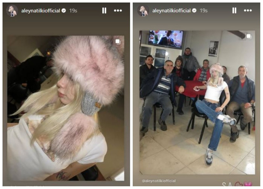 Aleyna Tilki'den pembe kürk şapkayla kıraathane paylaşımı - Resim : 1