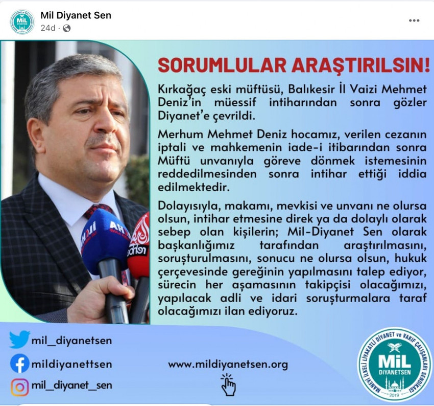 Mil-Diyanet Sen’den intihar eden müftü açıklaması: Gözler Diyanet’e çevrildi, ilan ediyoruz… - Resim : 3