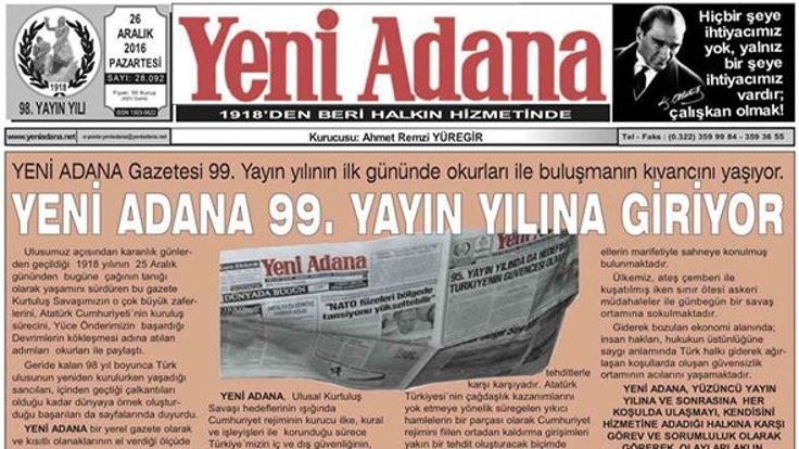 Türkiye'nin en eski yerel gazetesi 'Yeni Adana' 99 yaşında…