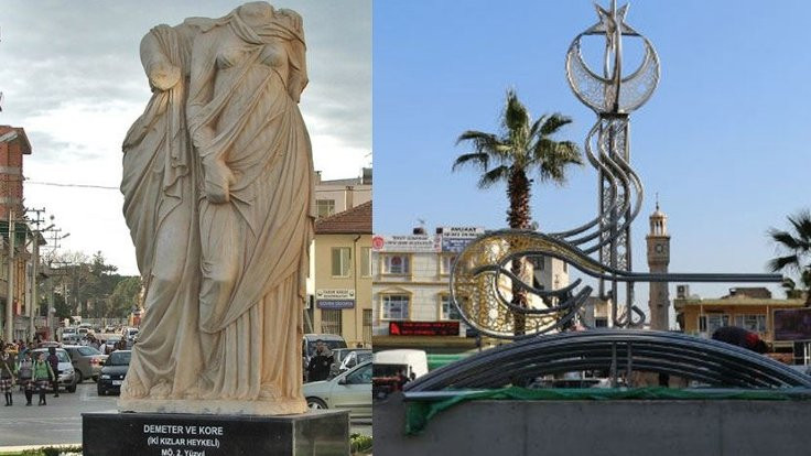 Tanrıça heykelinin yerine Osmanlı tuğrası konuldu