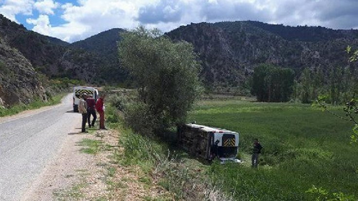 Ankara'da yola geyik fırladı, öğrenci servisi devrildi