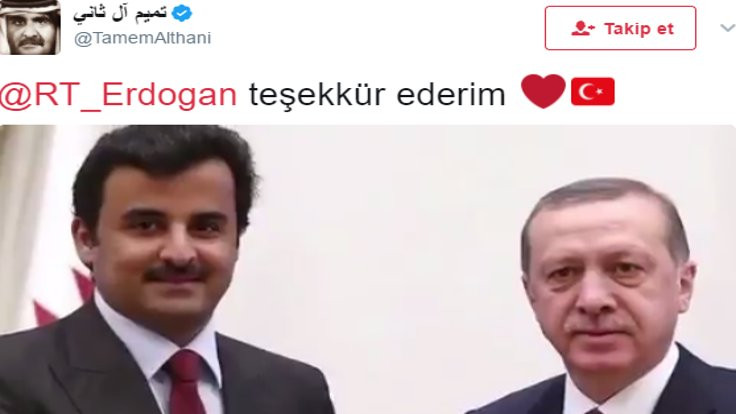 Katar Emiri'nden Erdoğan'a kalpli teşekkür