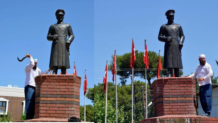 Atatürk heykeline tahrayla saldırı