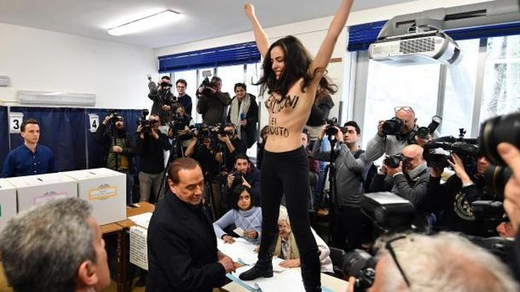 Berlusconi'ye sandıkta FEMEN protestosu: Senin tarihin geçti