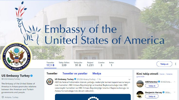 ABD Büyükelçiliği: Hükümet kapandı tweet atamayacağız