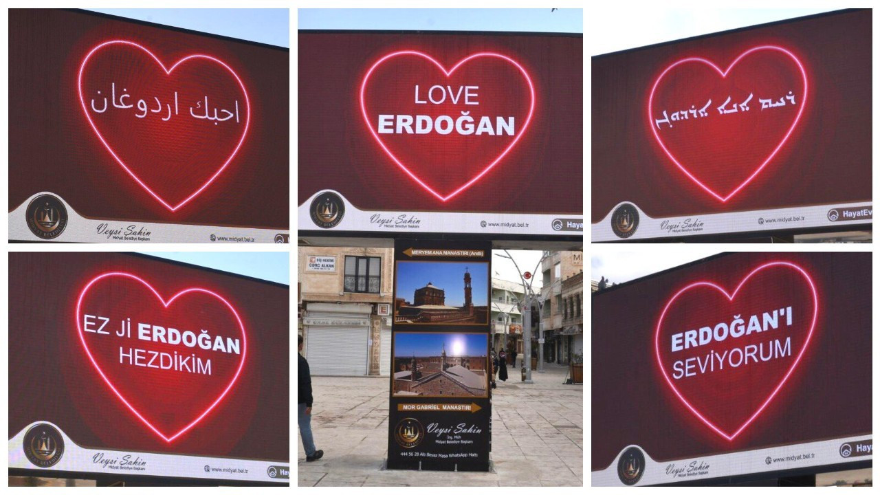 ABD'deki 'Stop Erdoğan' ilanına karşı Mardin'de 5 dilde "Love Erdoğan' ilanı verildi