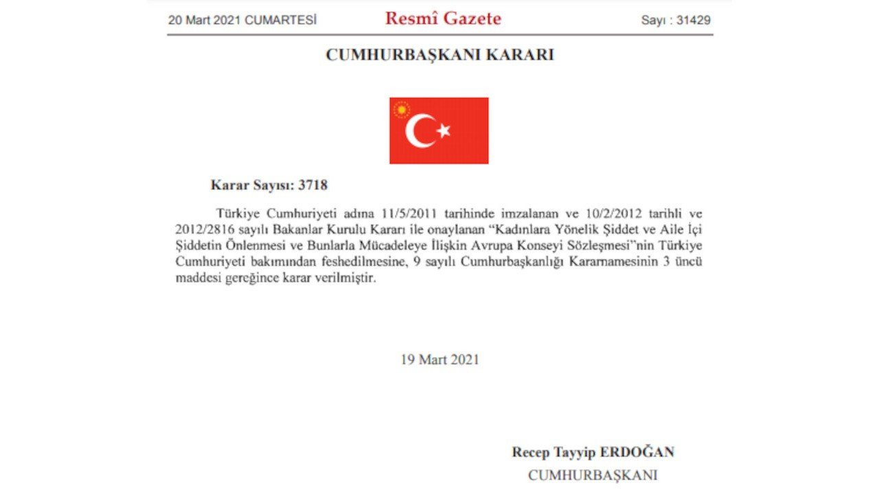 Resmi Gazete'de yayımlandı: Türkiye İstanbul Sözleşmesi'nden çekildi