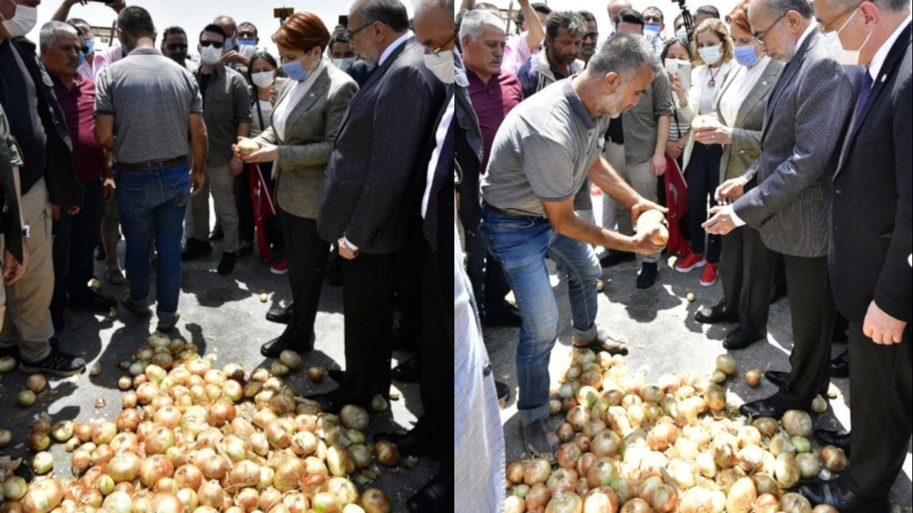 Akşener'in Hatay ziyareti: Çiftçi soğanını yere döktü
