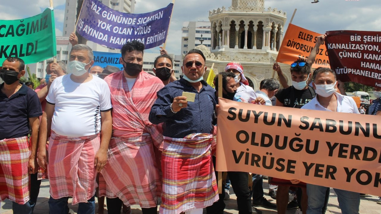 İzmir'de hamamcılar peştamalla eylem yaptı