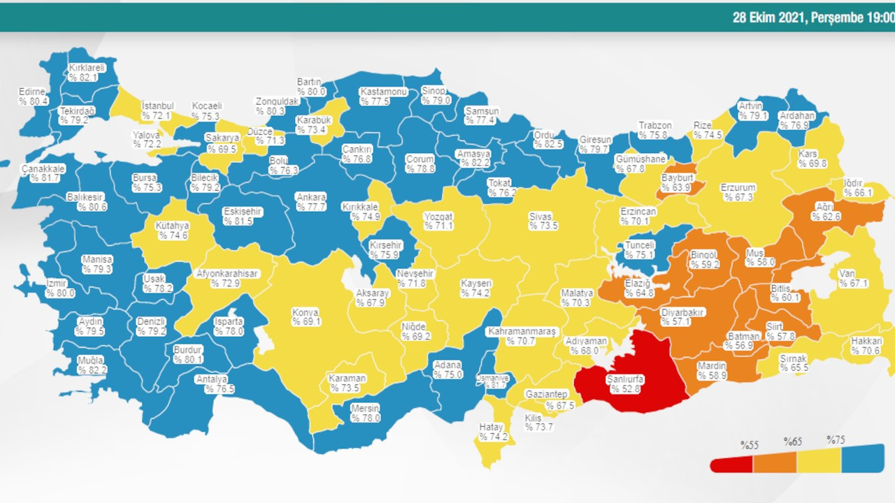 Adana, ikinci doz Covid-19 aşılamasında mavi kategoriye geçti