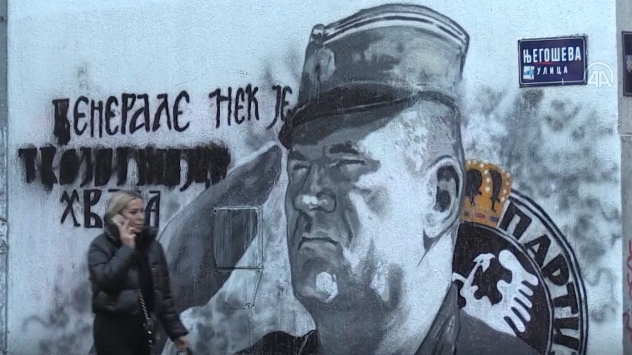 'Bosna Kasabı' Mladic'in duvar resmine yumruk atan kadın gözaltında