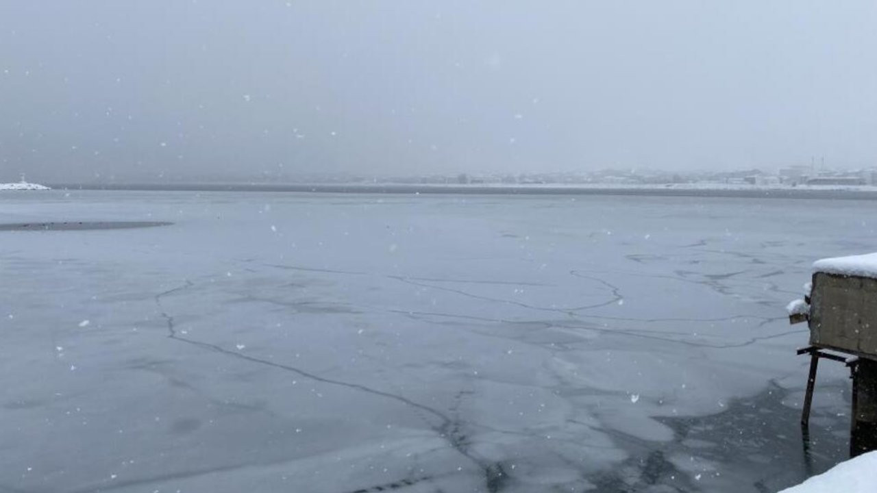 Van Gölü kıyısı dondu
