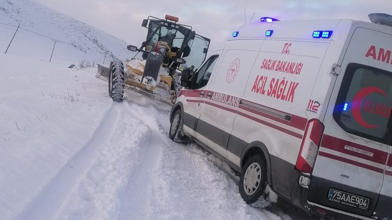Ardahan'da tipi nedeniyle mahsur kalan ambulans ile 17 araç kurtarıldı