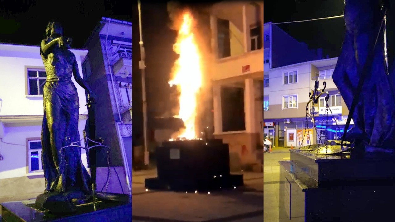Edirne'de Adalet Anıtı yakıldı