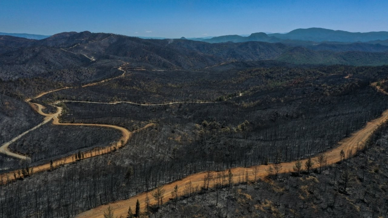 Marmaris'te yanan ormanlık alanlar havadan görüntülendi