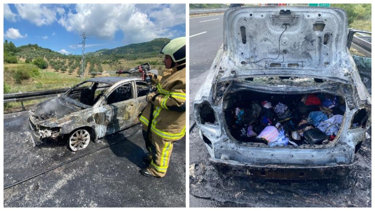 Bursa yolundaki ailenin otomobili yandı: Araç kullanılamaz hale geldi