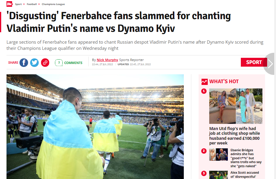 Fenerbahçe'nin 'Putin' tezahüratı dünya basınında: İstanbul'da skandal - Sayfa 2