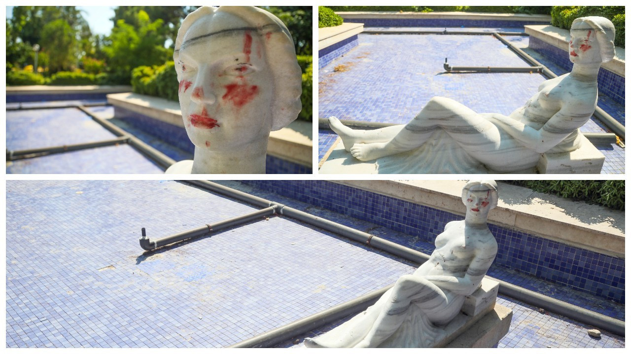 'Havuzda Serinleyen Kadın' heykeline rujlu saldırı
