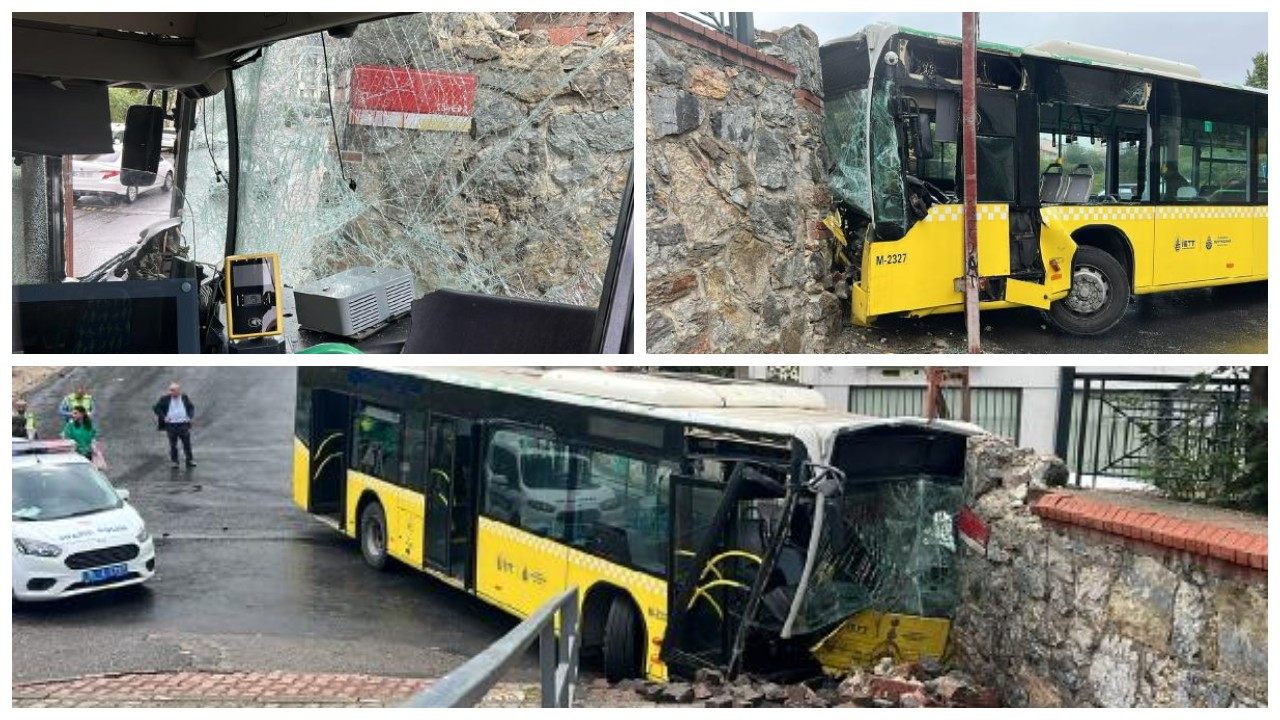 Ümraniye'de İETT otobüsü duvara çarptı: İki kişi yaralandı